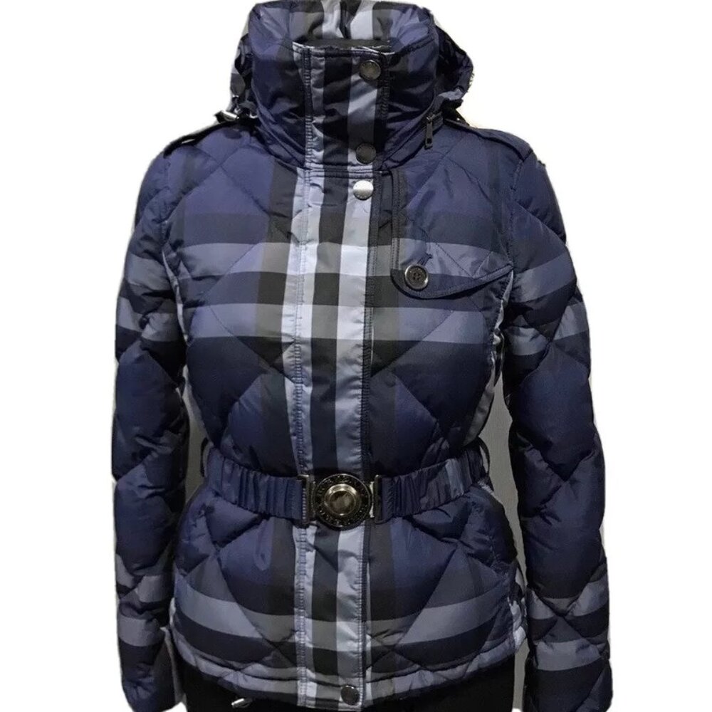 Burberry Blue Wide Check Down Puffer sz XS